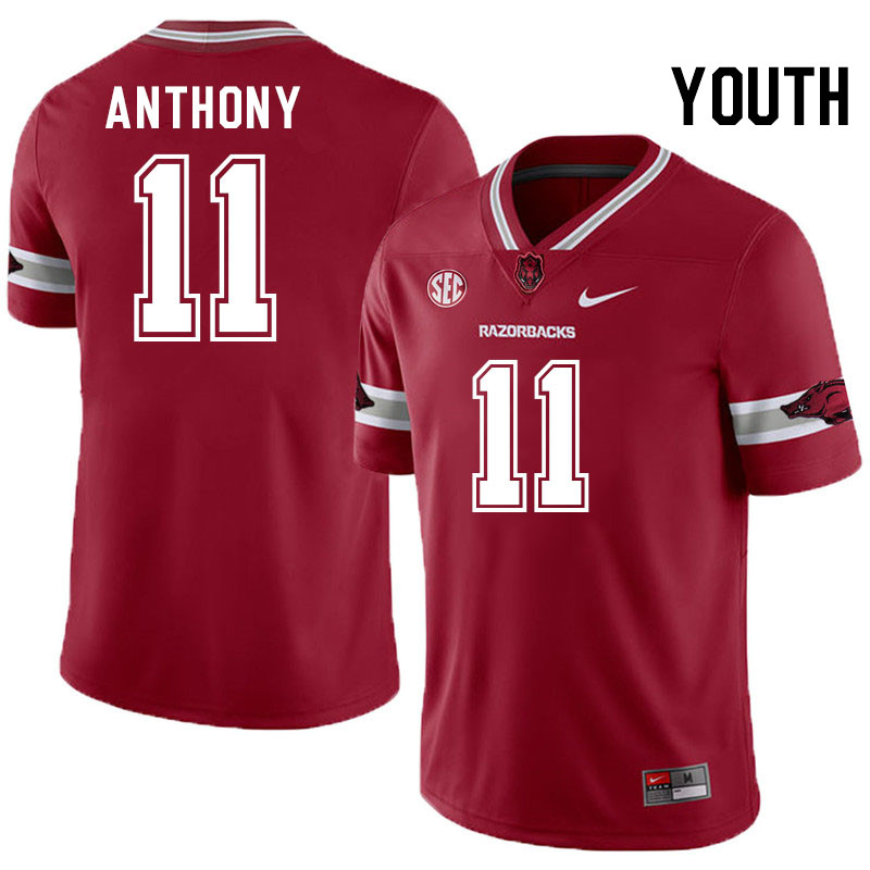 Youth #11 Jordan Anthony Arkansas Razorbacks College Football Jerseys Stitched-Alternate Cardinal